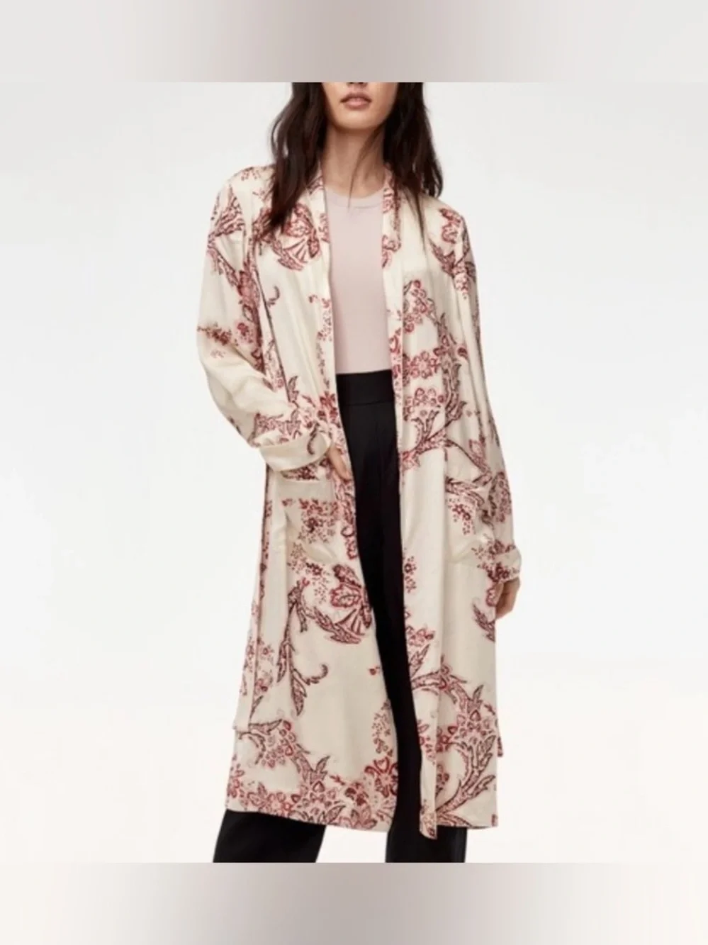 Aritzia Wilfred Pilier Jacket Robe kimono Floral Paisley Silk Luxury Size XS - Picture 3 of 13